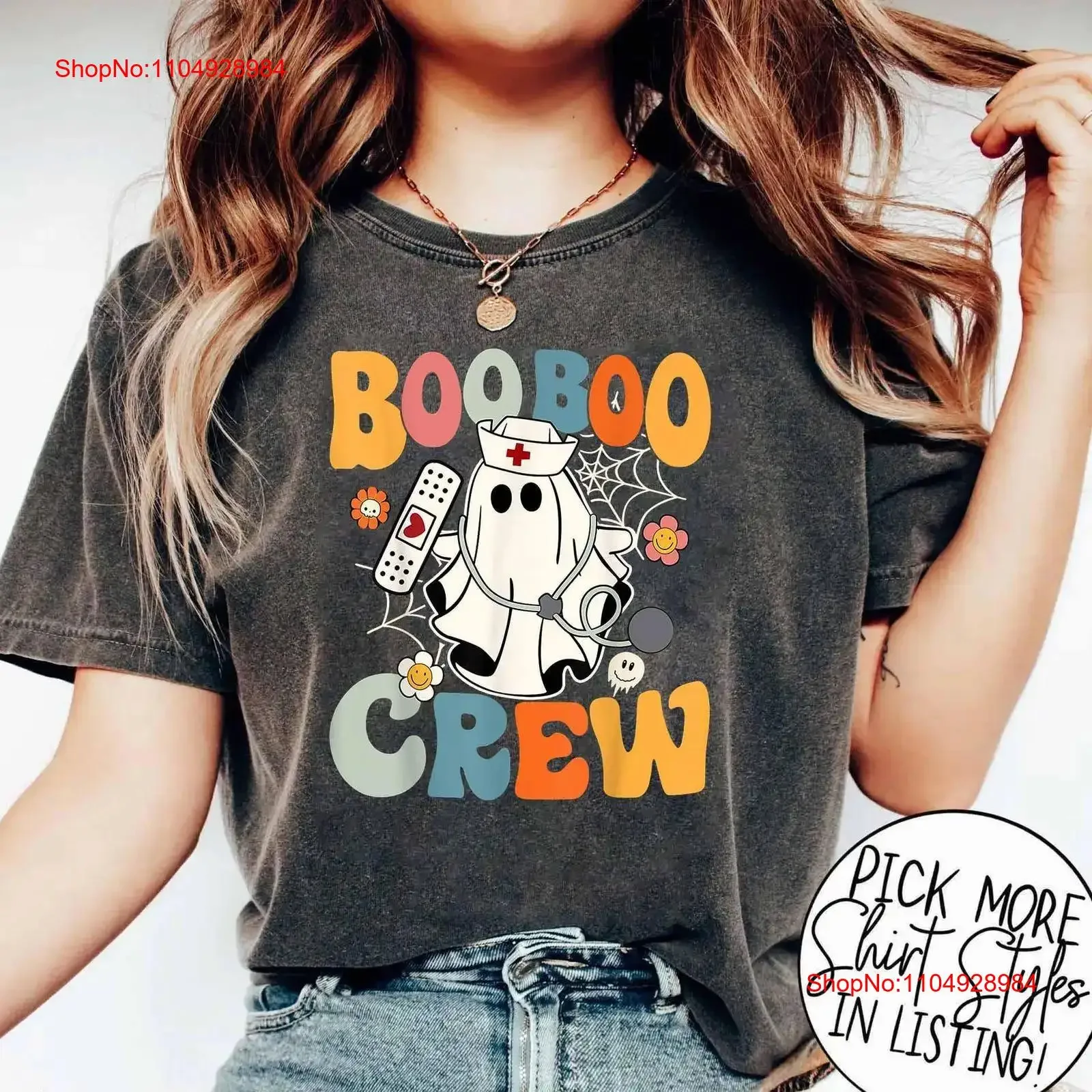 

Nurse Halloween SweaT T Shirt Boo Crew Spooky GhosT For Icu Nicu PICU RN ER vintage Washed graphic Stretched Unisex fashion