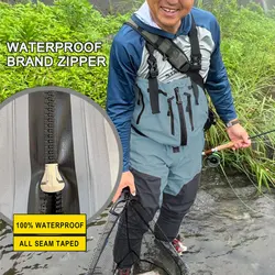 Pantalones vadear pesca mosca impermeables transpirables cremallera