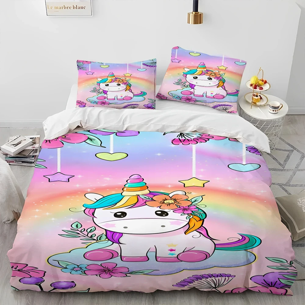 

Rainbow Unicorn Cute Cartoon Bedding Set Duvet Cover Bed Set Quilt Cover Pillowcase Comforter king Queen Size Boys Adult