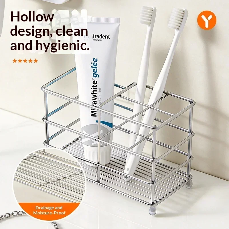Countertop Storage Rack Stainless Steel Toothbrush Holder Organizer for Electric Toothbrush Toothpaste Skincare Cosmetics