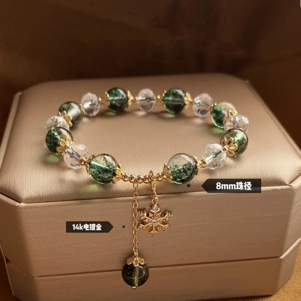 New Green Ghost Crystal Bracelet Real Gold Plated Snowflake Pendant Fashion Handstring Female Holiday Gifts Recommendation