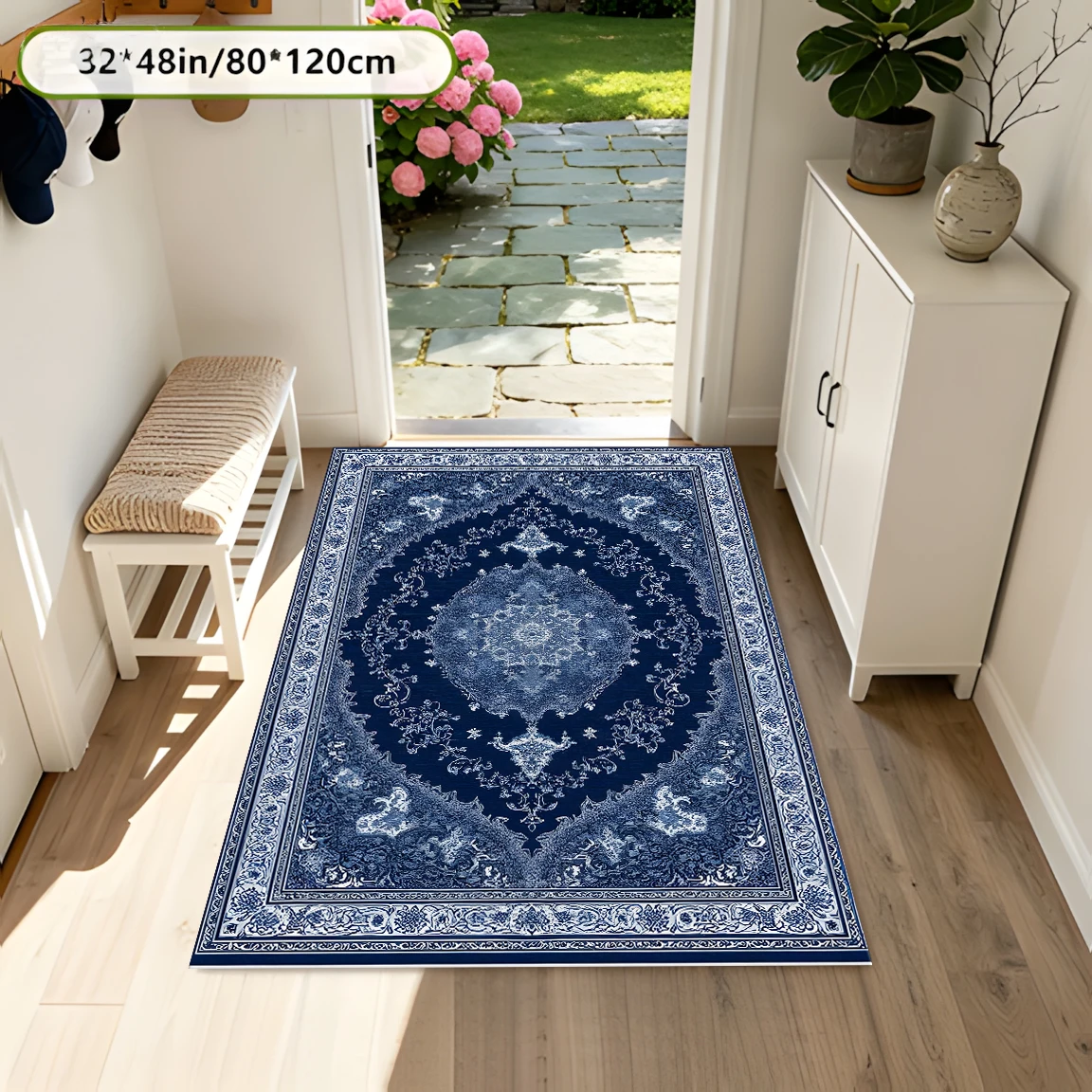 2D Carpet with Navy Retro Persian Pattern in Light Luxury Retro Style for Living Room, Bedroom, and Coffee Table