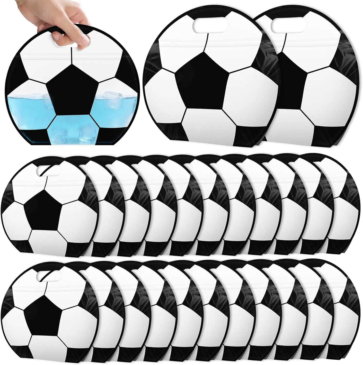 

24pcs Reusable Soccer Snack Bags with Handles, Sealed Stand-up Bottom for Sports Parties and Gifts