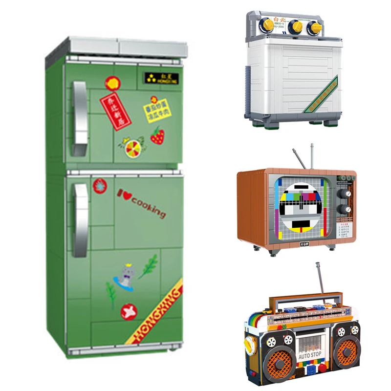 

Idea Building Bricks Room House 1990s Retro Home Appliances Mini Block Television Washing Machine Fridge Radio Toys FOR Kid Gift