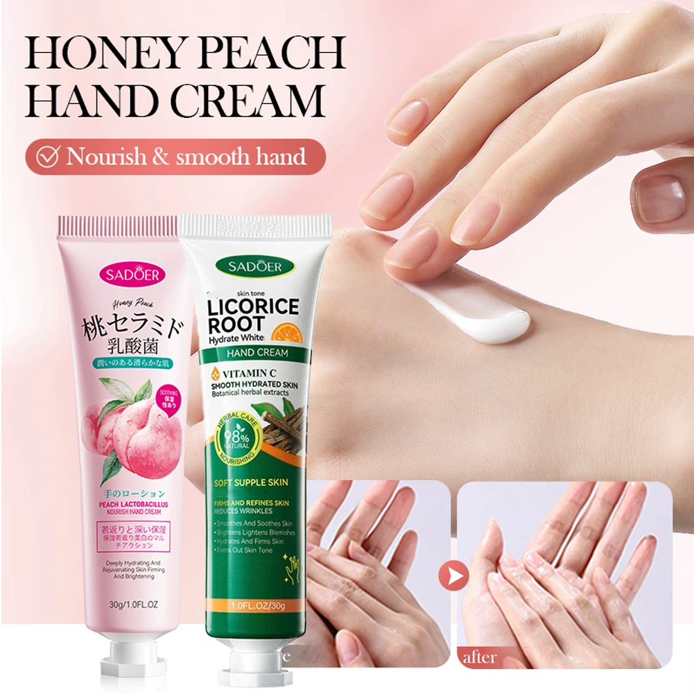 

1pcs Peach Lactobacillus Hand Cream Anti-Drying Crack Moisturizing Repairing Vitamin C Licorice Hand Creams Hands Skin Care