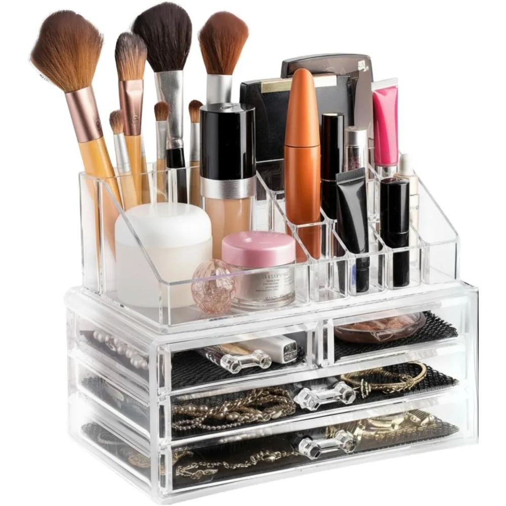 

Transparent cosmetic storage box, 16-compartment cosmetic and jewelry storage box with 4 drawers.