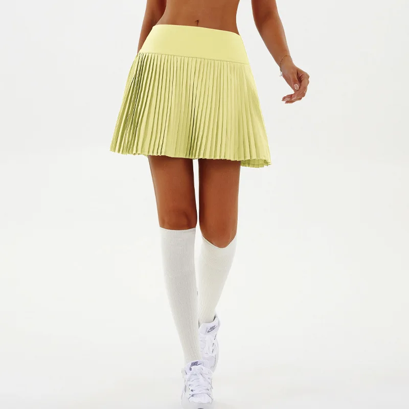 Women's Casual Stretch Yoga High Waisted Pleated Skirt Anti Glare Double-Layer Anti Slip Double-Layer Anti Slip Short Skirt