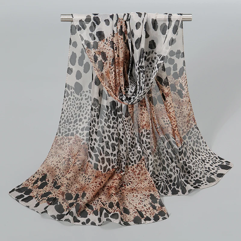 Fashion Leopard Printed Hijab Chiffon Shawl For Woman Muslim Wraps Summer Thin Long Scarf Ladies Casual Headband 150*50cm