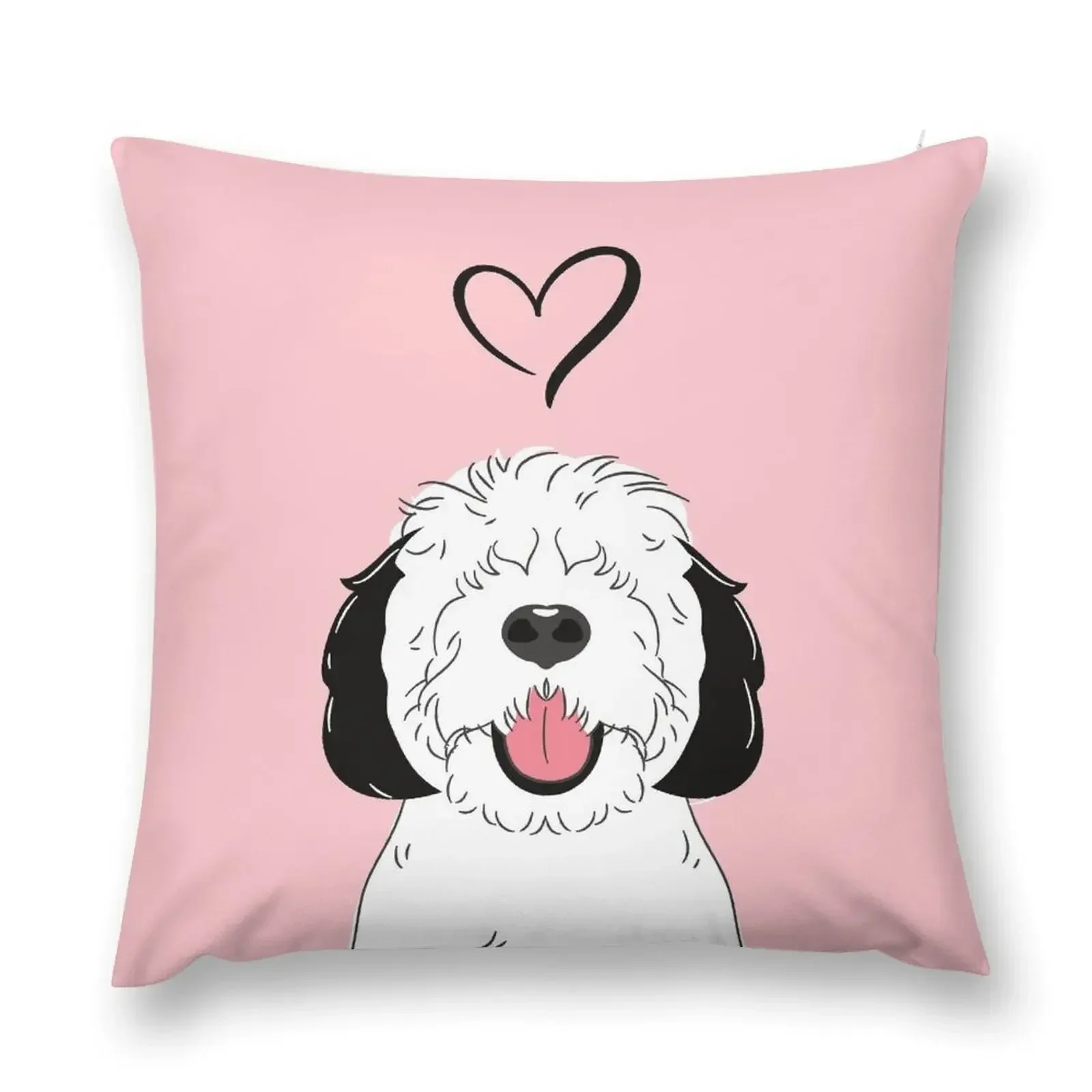 

LOVE Black and White Sheepadoodle 3 - Pink Throw Pillow autumn pillowcase Cushions For Sofa Decorative Sofa Cushions pillow