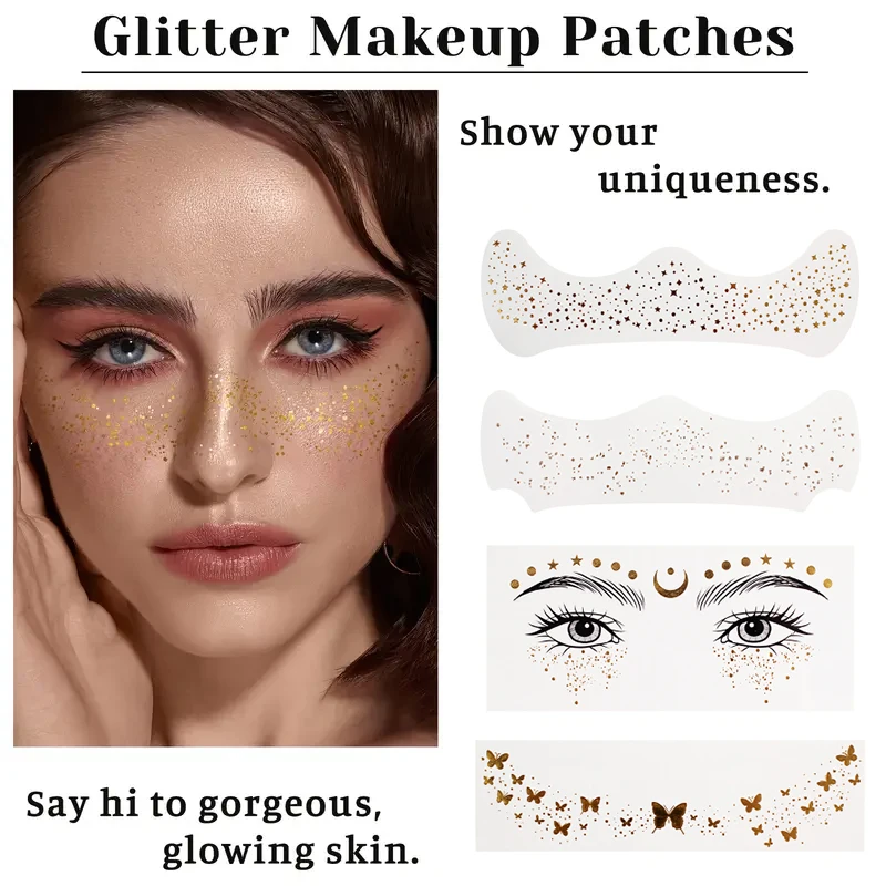 Pegatinas faciales con purpurina para pecas, pegatinas de tatuajes faciales brillantes, perfectas para regalo, maquillaje de fiesta, parche con purpurina facial, palo para pecas