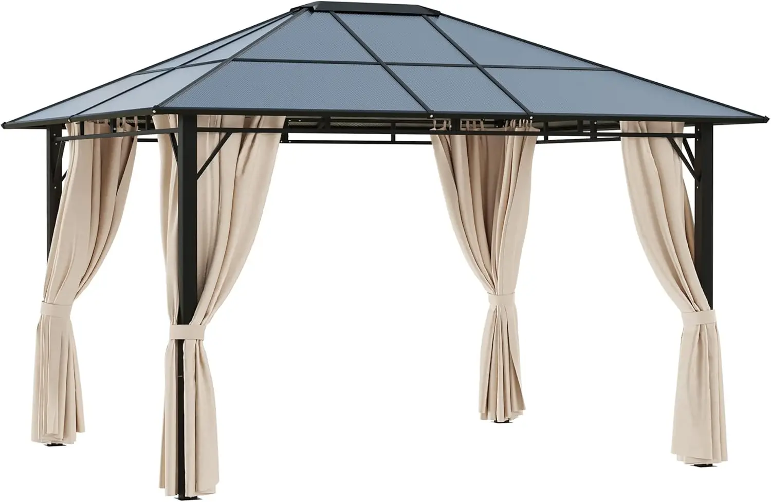 

10' x 12' Hardtop Gazebo Canopy with Polycarbonate Roof,Aluminum Frame, Permanent Pavilion Outdoor Gazebo with Netting,Off-White