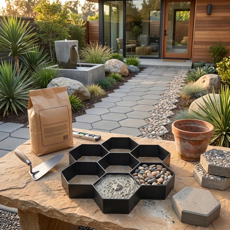 7-Cell Honeycomb Hexagon Pavement Mold, Reusable Thickened Plastic Paver Form for DIY Garden Walkway, Easy Demolding