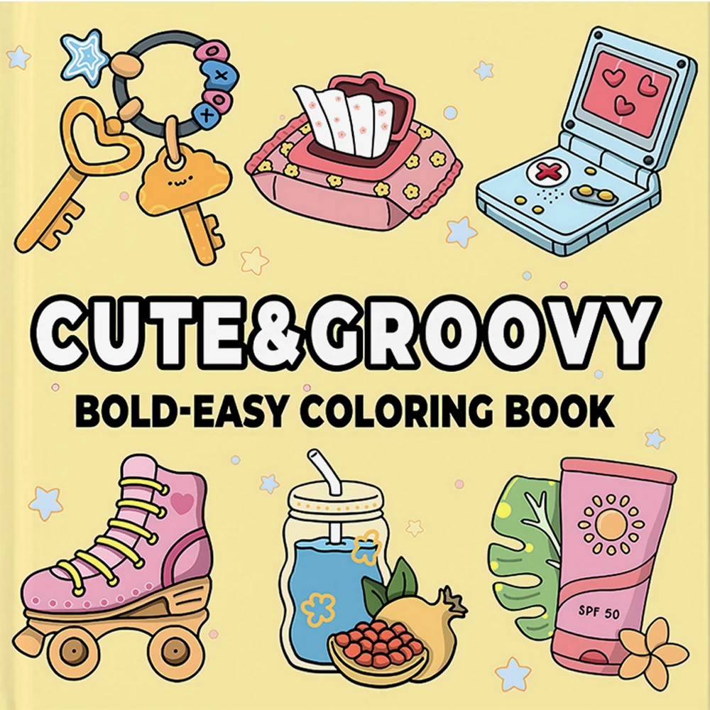 CUTE & GROOVY Bold-easy Coloring Book 24 pages for Adults Picture Book Cute Drawing Books Perfect Gift for Party and Birthday ﻿