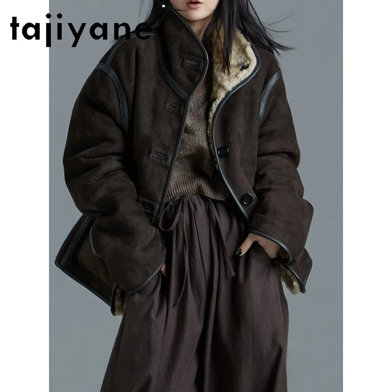 TAJIYANE Winter Double-sided Merino Sheep Shearling Real Fur Coat Woman Suede Leather Outerwear Short Fur Jacket Thicken Шуба