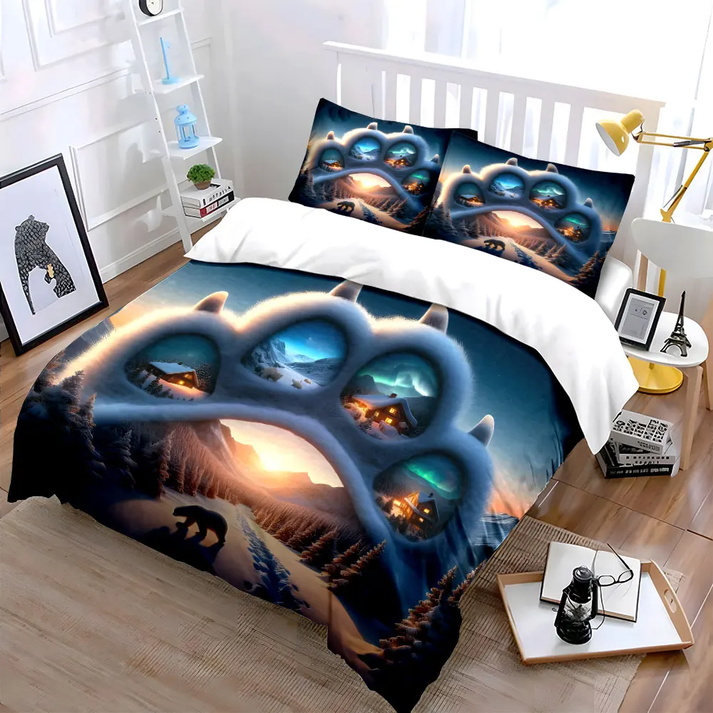 "Winter Chalet Polar Bear Decor" Multiple sizes kid's and adults' bedroom Exquisite 3PC bedding set, gift