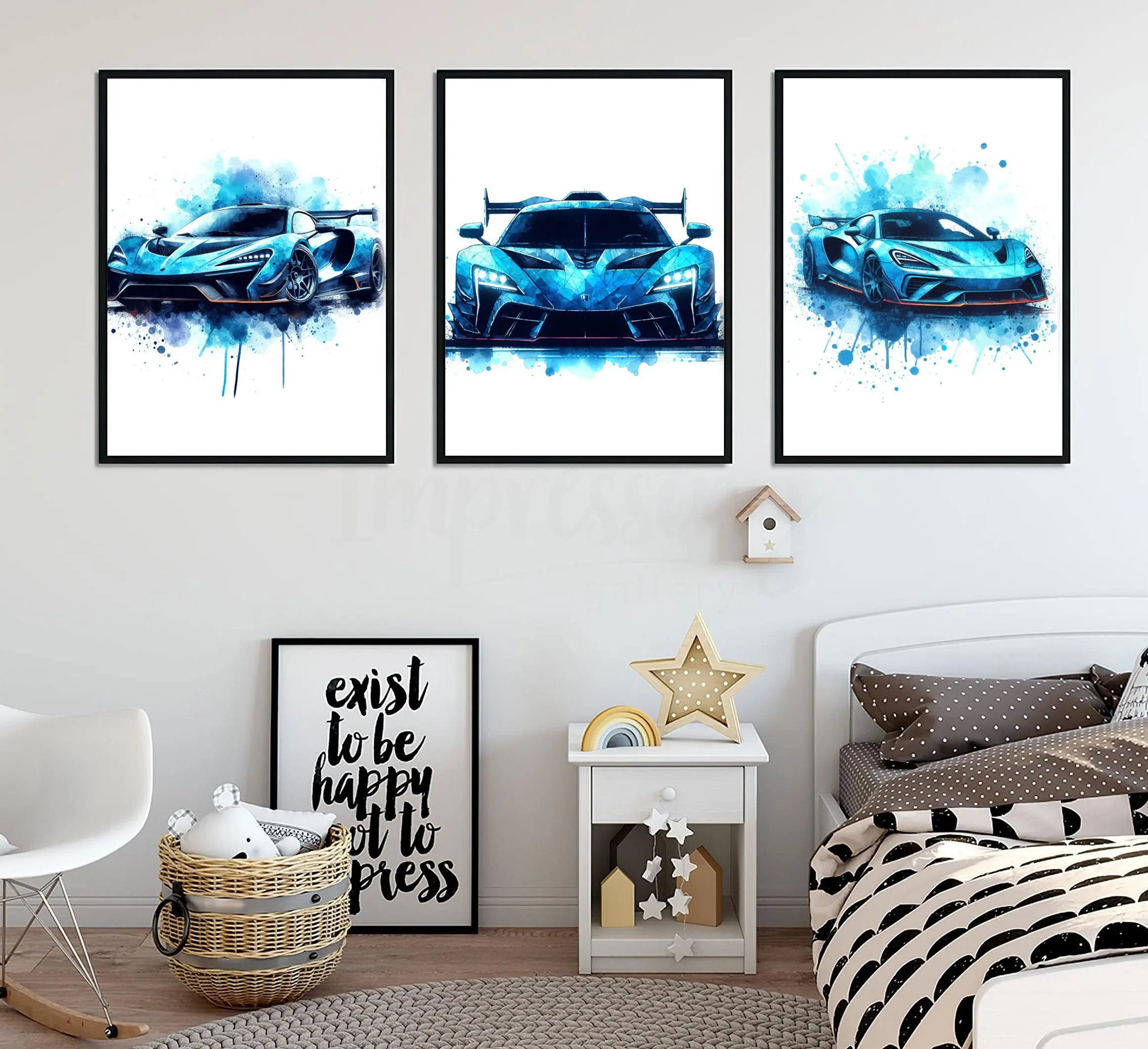 

Set of 3 Car Poster Print Canvas painting Watercolour Painting Wall Art decor Picture For Living Room Home Decoration FARAMELESS