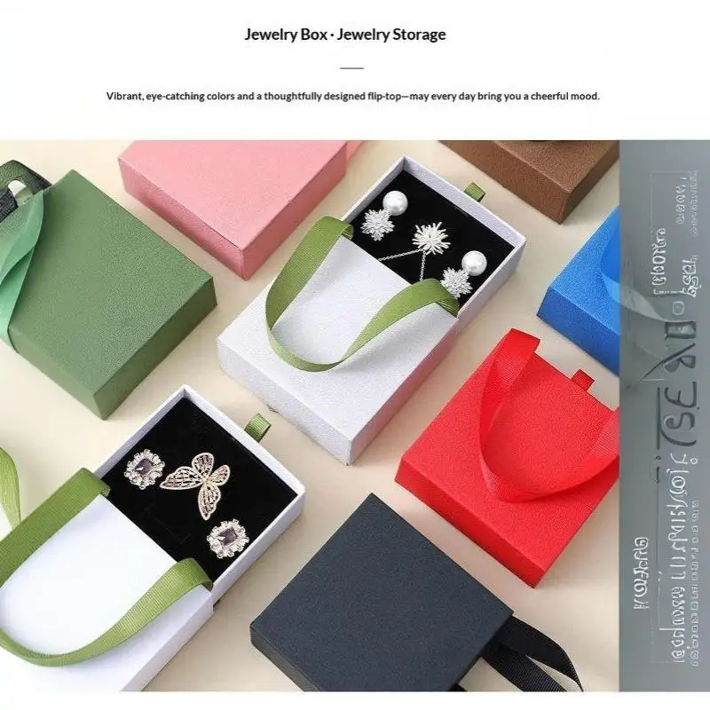 Tragbare Schmuckverpackungsbox, Aufbewahrungsbox für Ohrringe, Halsketten, Ringe und Anhänger, Organizer, Geschenkbox für Hochzeiten, Schmuckschatulle mit Schublade aus Papier – Detail 10