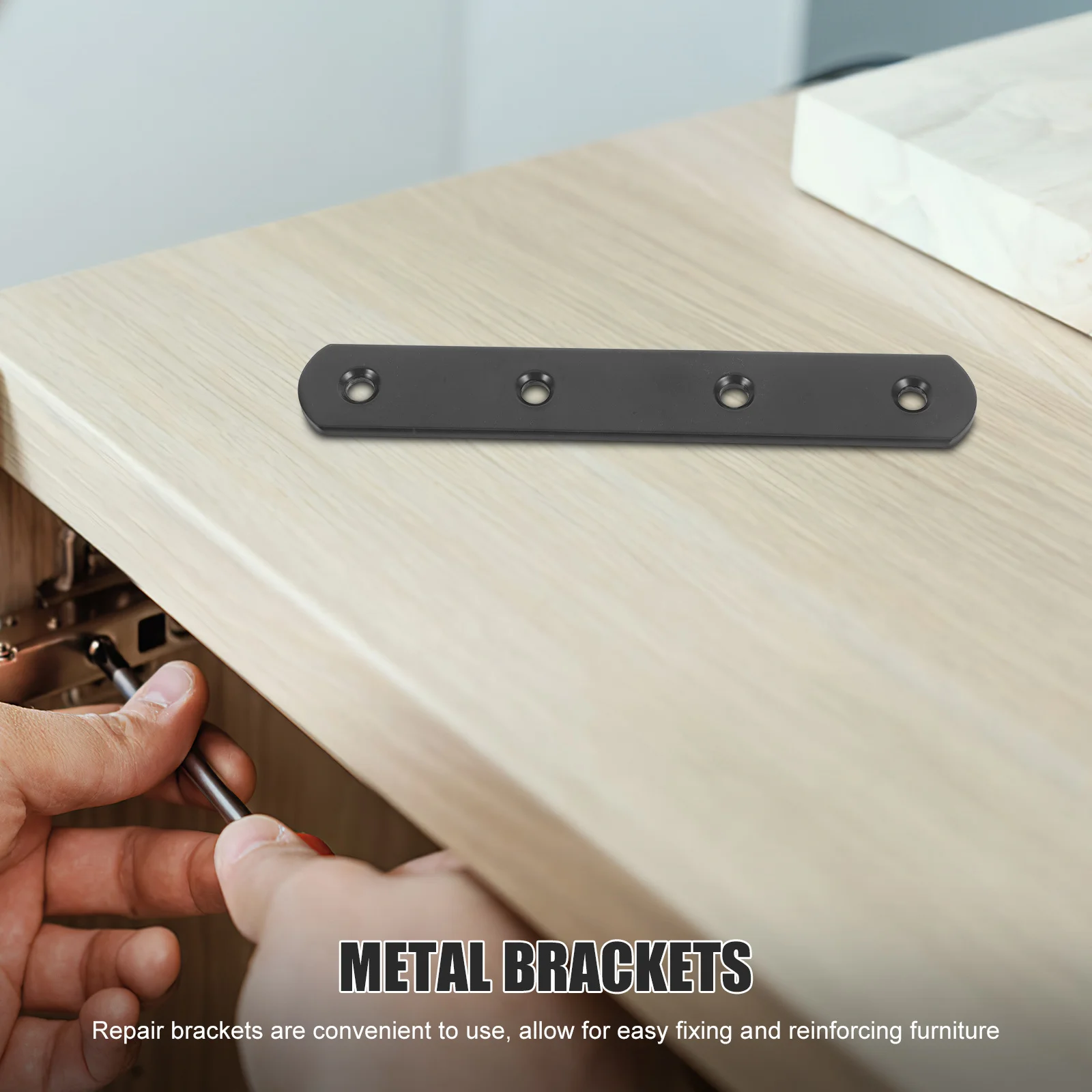 

4Pcs Straight Brackets Heavy Duty Repair Plates for Wood Furniture Mending Flat Metal Braces Durable Metal Fence Post Supports