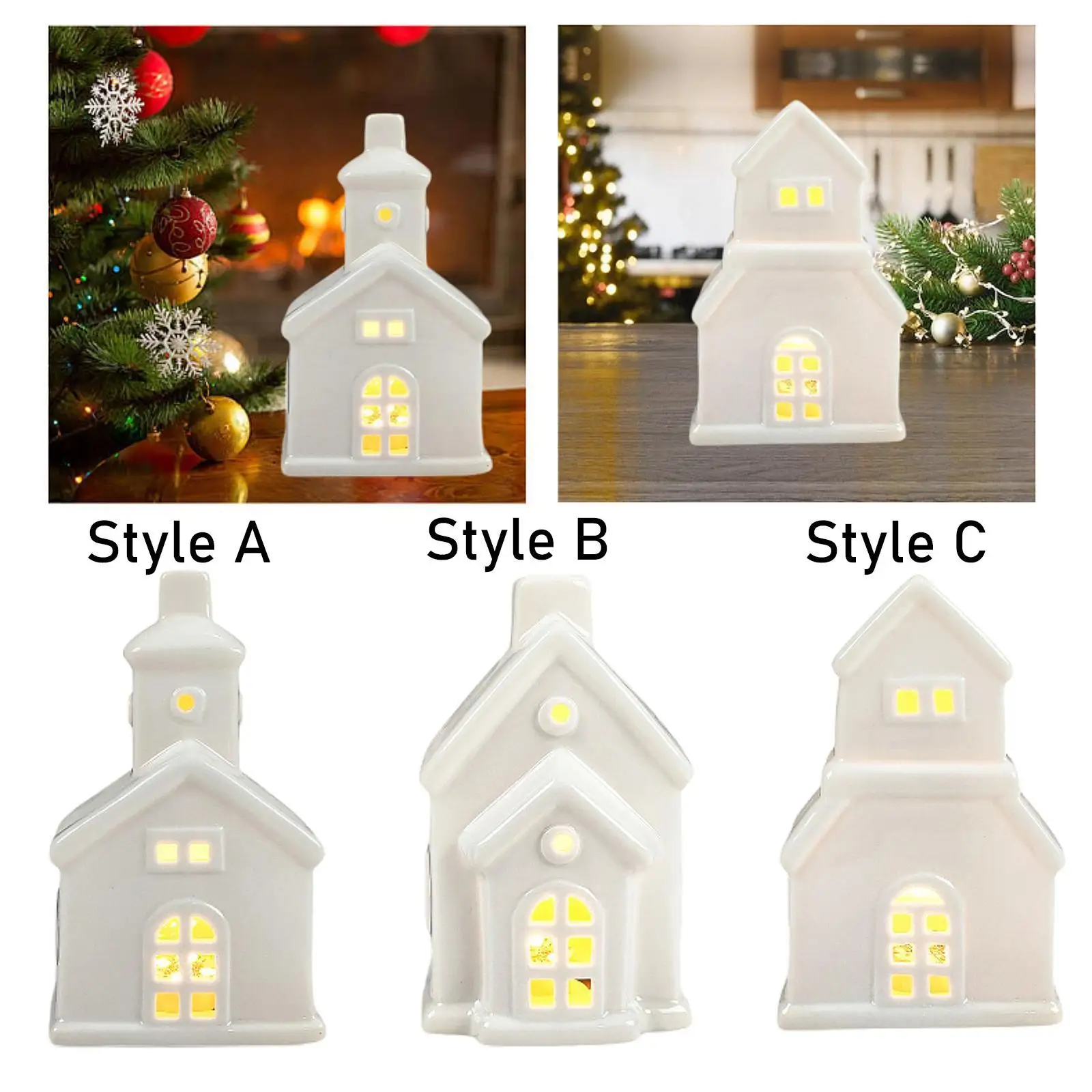 Statue de maison miniature de noël avec petite maison en céramique à collectionner légère