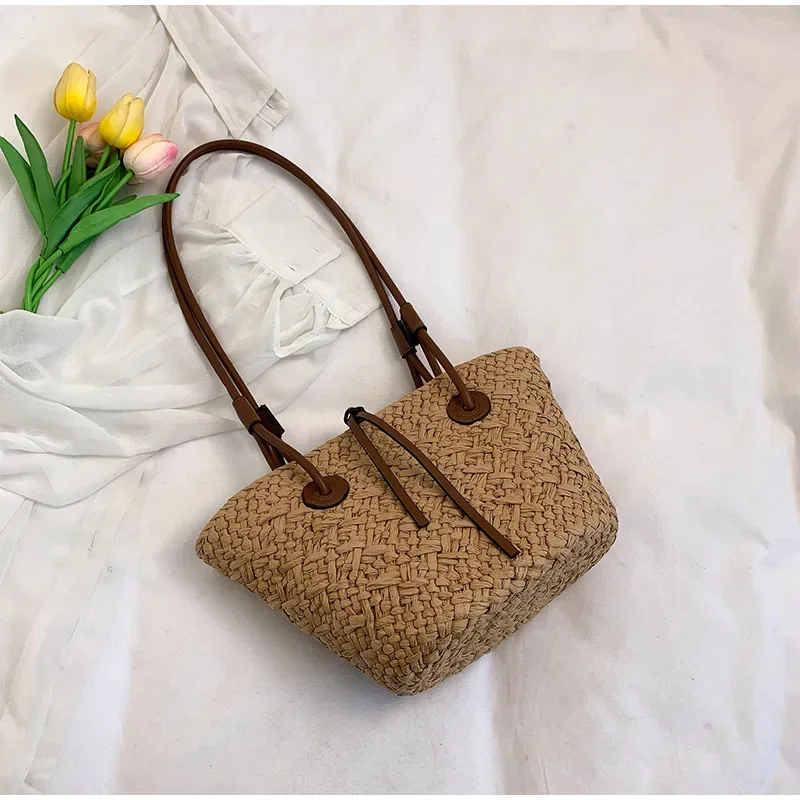 Neue Schulter Tasche Handgemachte Stroh Gewebt Große Kapazität Marke Hochwertige Korb Tasche Sommer Strand Urlaub Mode Handtasche Forwomen – Detail 5