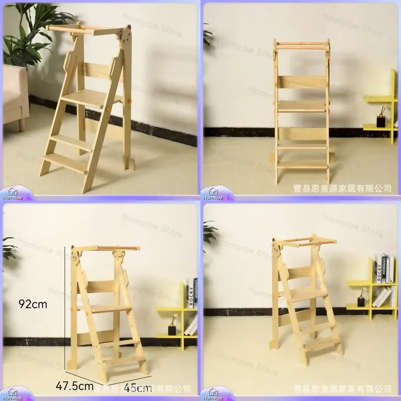 Solid Wood Kids Step Stool Baby Hand Washing Ladder Montessori Learning Tower Bathroom Safety Footstool Children Wooden