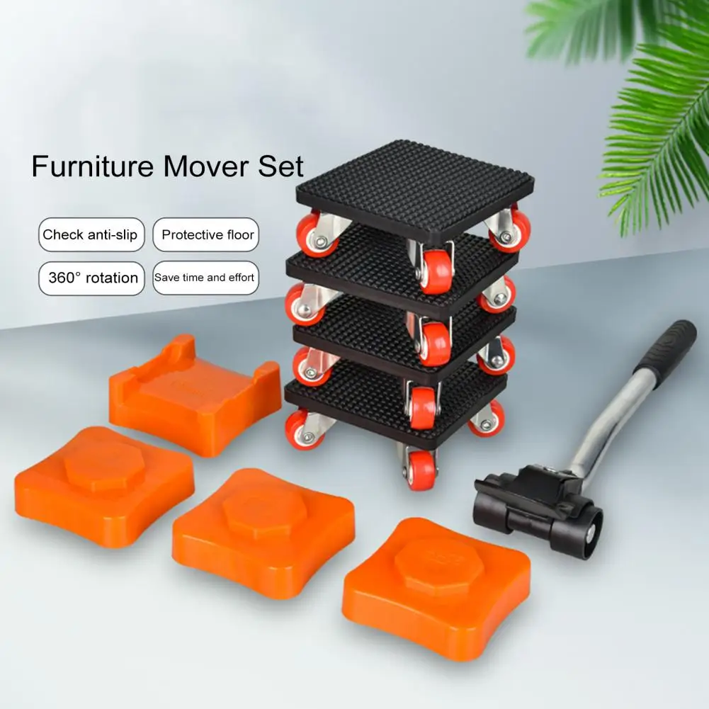 1 Set Furniture Lifter Mover Tool with Crowbar Heightening Block Heavy Duty Furniture Mover