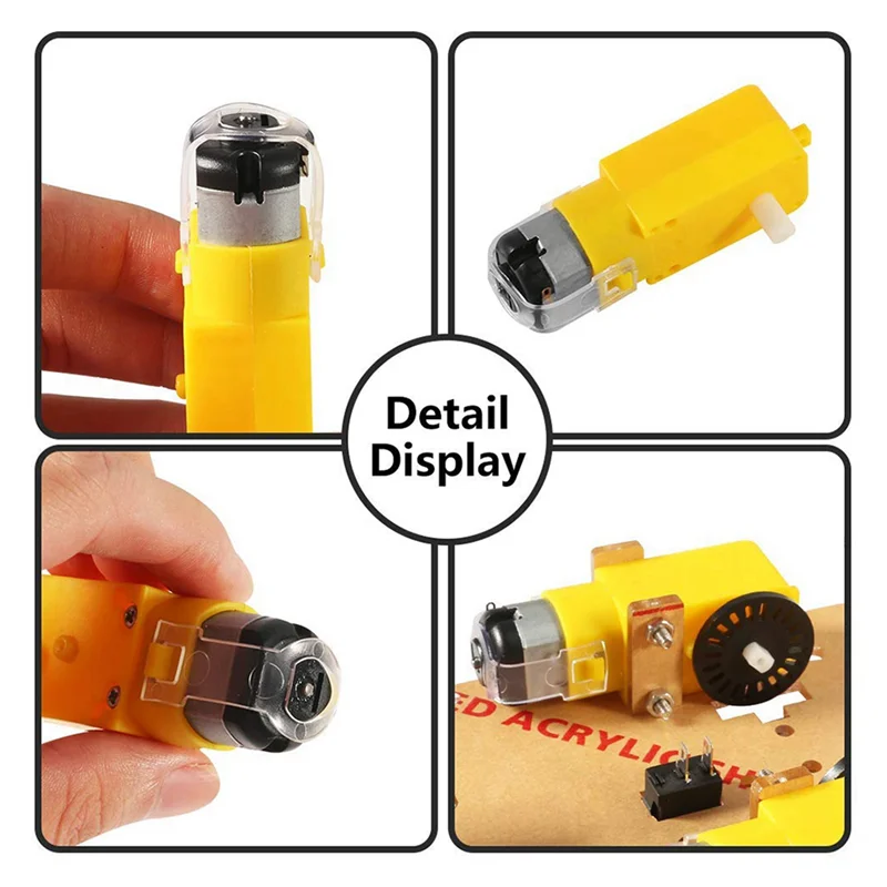 

B49B-12PCS DC Electric Motor + Plastic TT Motor Tire Wheel Dual Shaft Gear Motor TT Gearbox Engine For Arduino Smart Car