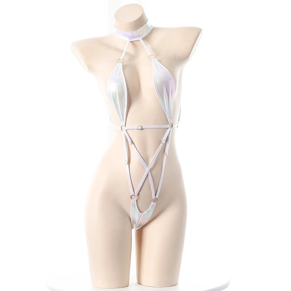 مثير الملابس الداخلية ملابس سباحة نسائية صغيرة 2025 المرأة الليزر النسيج بيكيني ارتداءها ضمادة البيكينيات مجموعات ملابس السباحة الملابس الداخلية