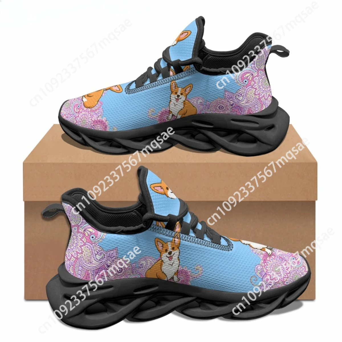 Doginthehole Women's Summer Casual Shoes Fashion Popular Cartoon Corgi Pattern Printed Sneakers Ladies Comfortable Running Shoes