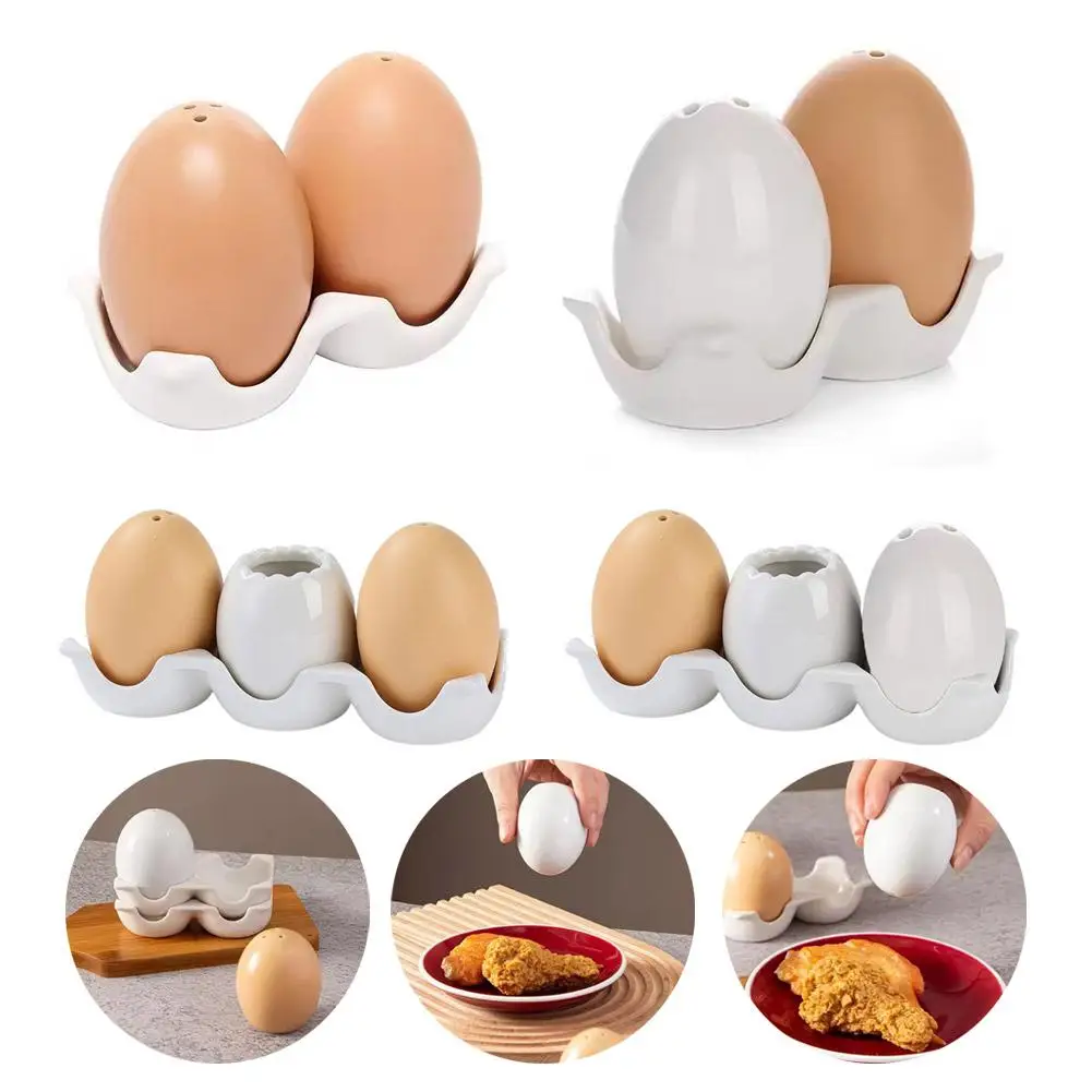 2Pcs Creative Ceramics Egg Model Seasoning Cruet Decorative Porcelain Salt and Pepper Caster Kitchen Condiment Bottle Dining