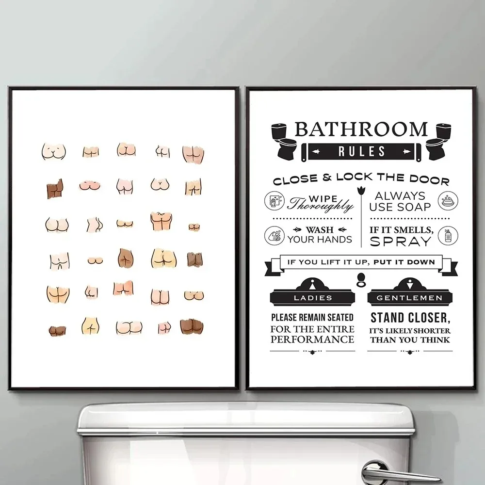 Nordic Simple Funny Wall Art French Bulldog Toilet Funny Bathroom HD Canvas Poster Print Home Bedroom Living Room Decor