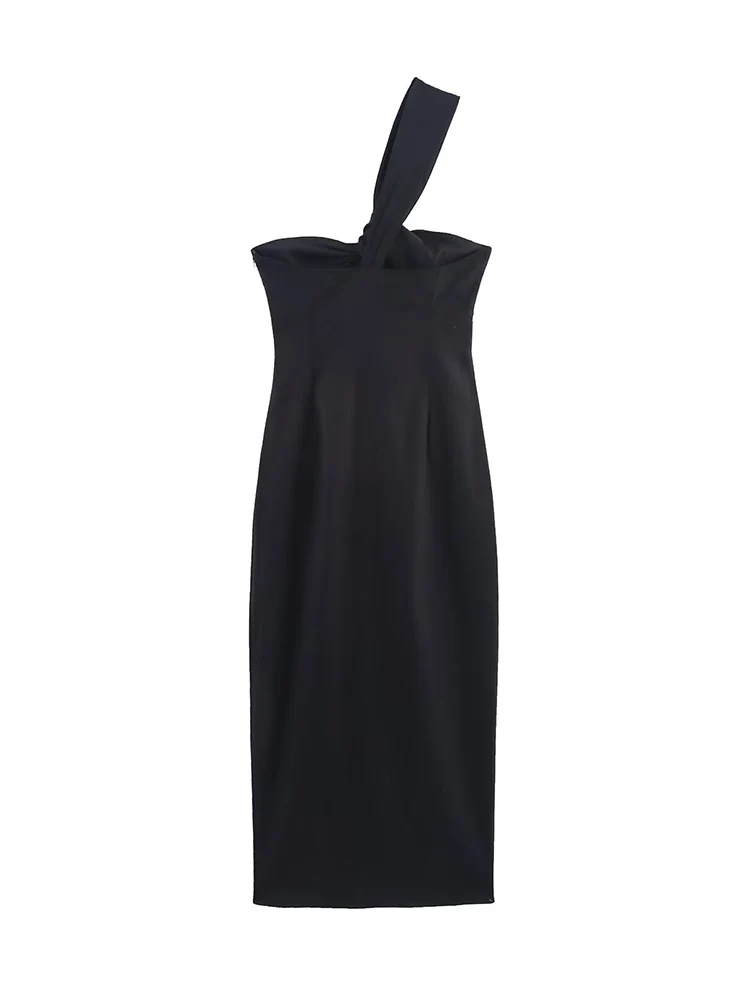 TFMLN – robe asymétrique Sexy pour femmes, épaules inclinées, Slim, Design fendu, mode dame, sans manches, mi-longue, Streetwear, été