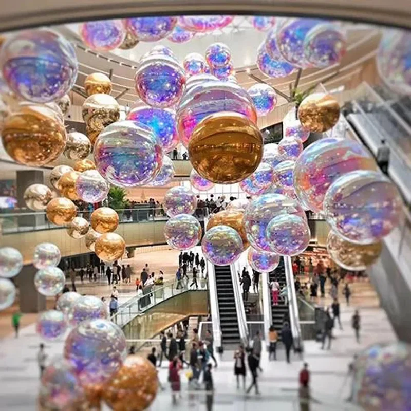 Bolas de espejo de poli iridiscentes inflables gigantes, esfera de espejo inflable, globo metálico para decoración de escenario de boda y fiesta