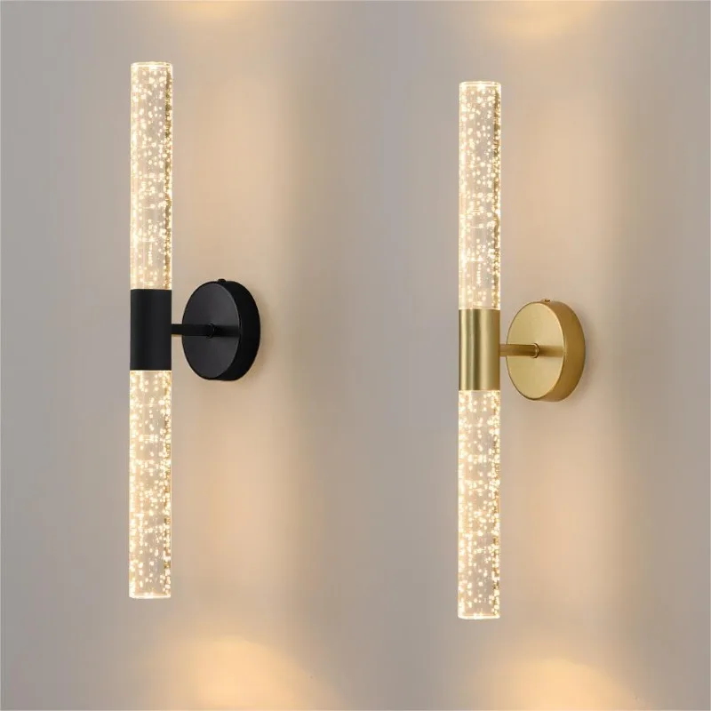 Simple bedroom bedside LED long wall lamp Modern simple living room background crystal wall lamp