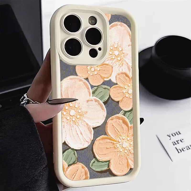 Phone Case For iPhone 16 Case iPhone 15 14 13 12 11 Pro Max Mini XR XS X 7 8 Plus Oil Painting Flower Soft TPU Shockproof Cover image 3