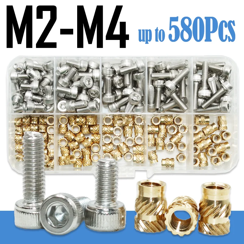 Insert Brass Nut A2 Stainless Steel Hex Socket Head Cap Screw Heat Set Insert Tool Soldering Iron Tip Copper Nuts for 3D Printer