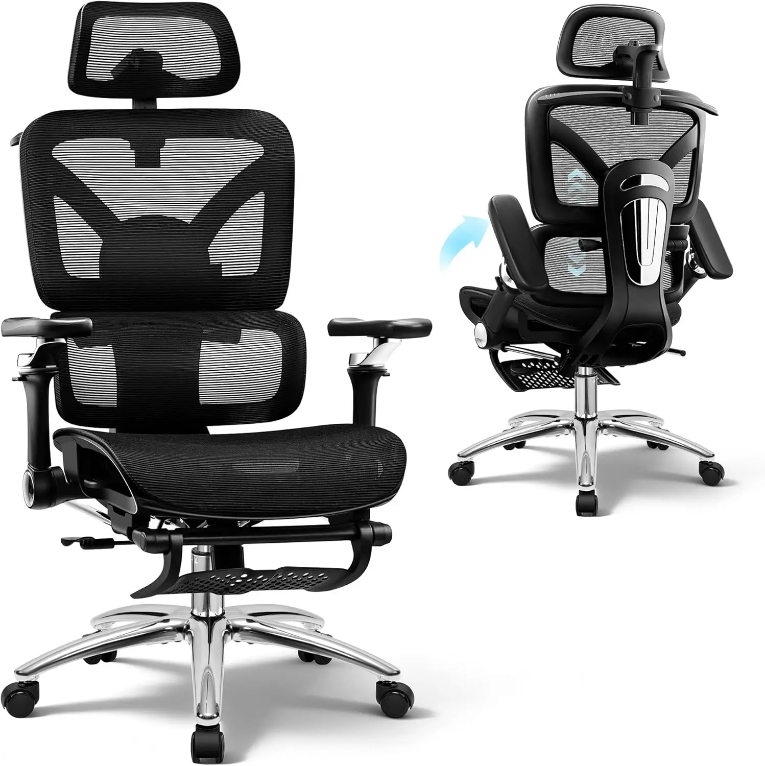 

Ergonomic Office Chair with Footrest, High Back Rolling Computer Chair with 5D Flip-Up Arms and Lumbar Support,Black