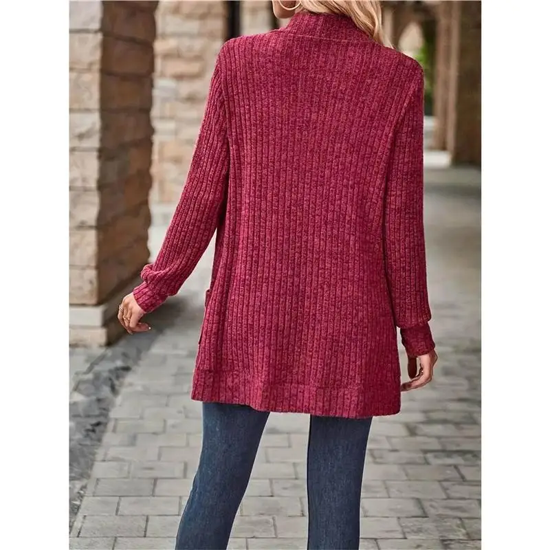

Autumn 2024 Women's Casual Long Sve Patchwork Pure Color Knitwear Open Cardigan Comfortable Breathable Faionable