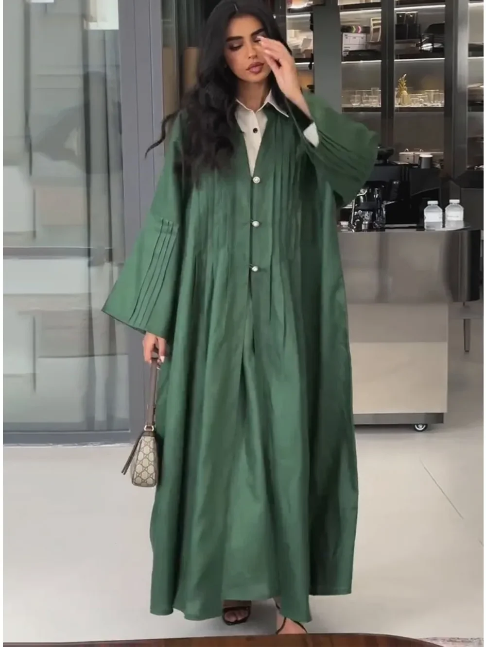 Eid Abaya voor Vrouwen Geplooide Moslim Lange Vest Losse Gewaad Ramadan Marokko Dubai Arabische Open Abaya Bescheiden Vestidos Largos 2025