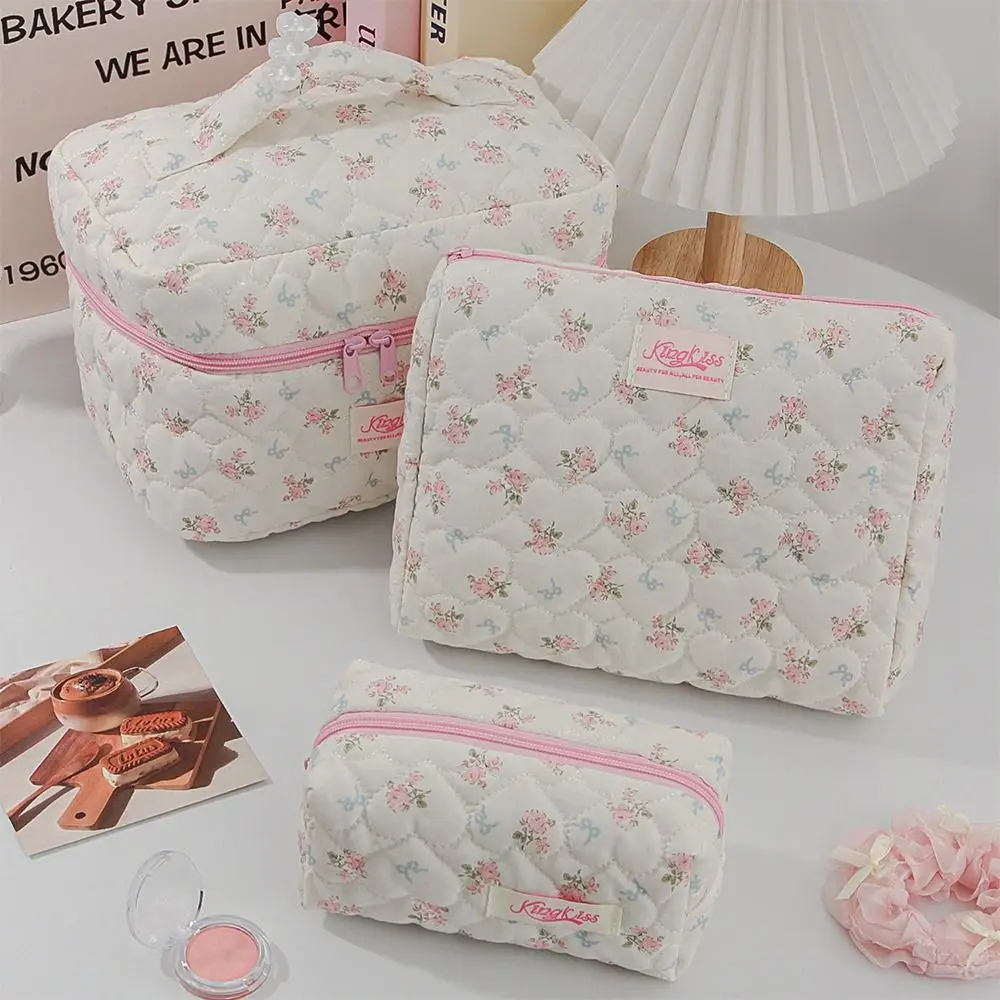 Multifunctional Bow-knot Floral Patterns Makeup Bag Large Capacity Storage Bag Cosmetics Pouch Home Travel