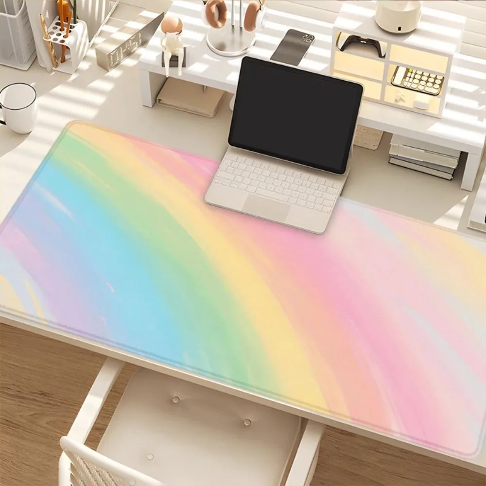 A rainbow gradient macaron watercolor design, perfect for use in offices and homes. It is an ideal gift for laptop users