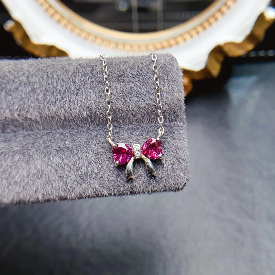 FS Natural Heart-shaped Garnet Bow Necklace S925 Pure Silver With Certificate Fine Charm Weddings Jewelry for Women MeiBaPJ 2025