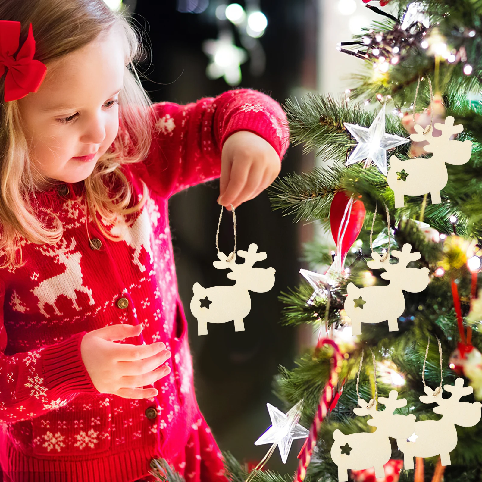 

30Pcs Wooden Christmas Pendants Blank DIY Painting Tags Xmas Hanging Ornaments Decoration Star Xmas Tree Decorations