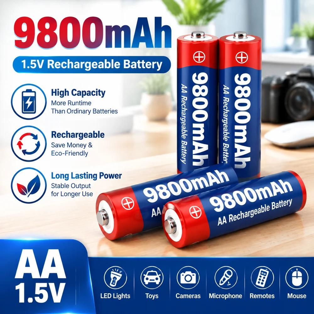 Akumulator 1,5 V, typ AAA, pojemność 8800 mAh + typ AA, pojemność 9800 mAh, technologia alkaliczna, idealny do pilotów i golarek.