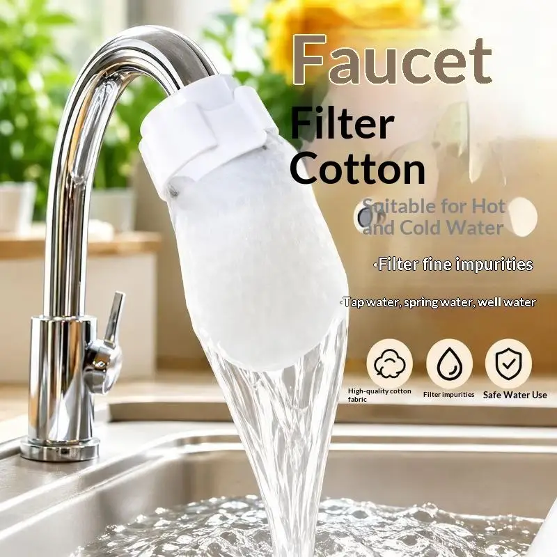 50Pcs Universal Faucet Filter Cotton Anti-splash Thickened Faucet Filter With 10 T-strap Tap Water Filter Bag For Kitchen Sink