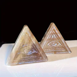 1pc Natural Blue Moonlight Stone Triangle Devil's Eye Sculpture Exquisite Suspension Box Packaging for Room Decoration