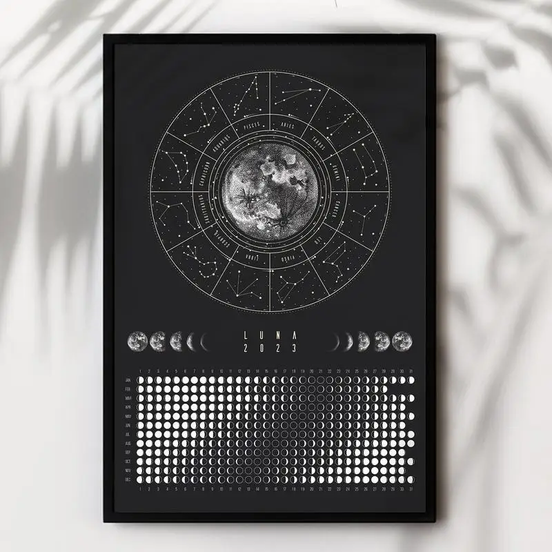 Moon Calendar 2023 Hangable Light Lunar Calendar Celestial Calendar Wall Poster Moon Tracker Wall Art for Moon Lover Gifts