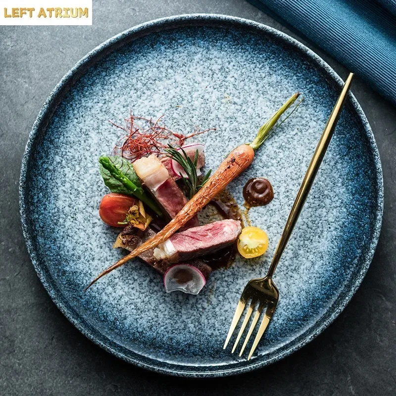 Underglaze Color Japanese Steak Plate Western Plate High-end Commercial Household Ceramic Vegetable Plate Fish