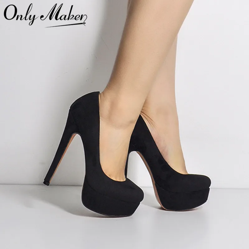 Onlymaker Women Platform Thin Heels Stiletto 16cm High Heel Solid Color Wedding Party Sexy Pumps Plus Size Handmade Shoes