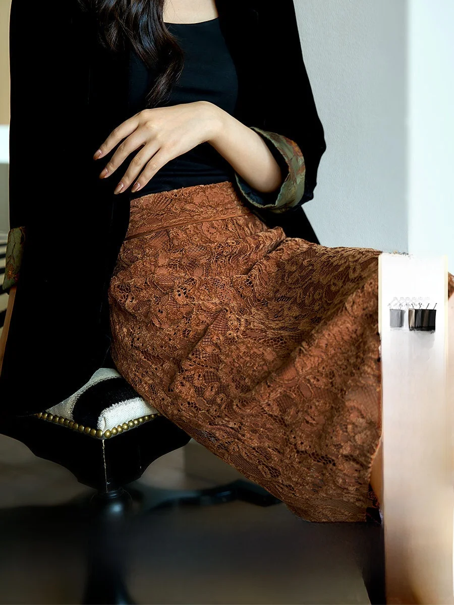 

Юбка с высокой талией и кружевом, винтажная, выше колена, в нескольких цветах, новинка весенней коллекции, женская, удобная, мягкая, из нейлона